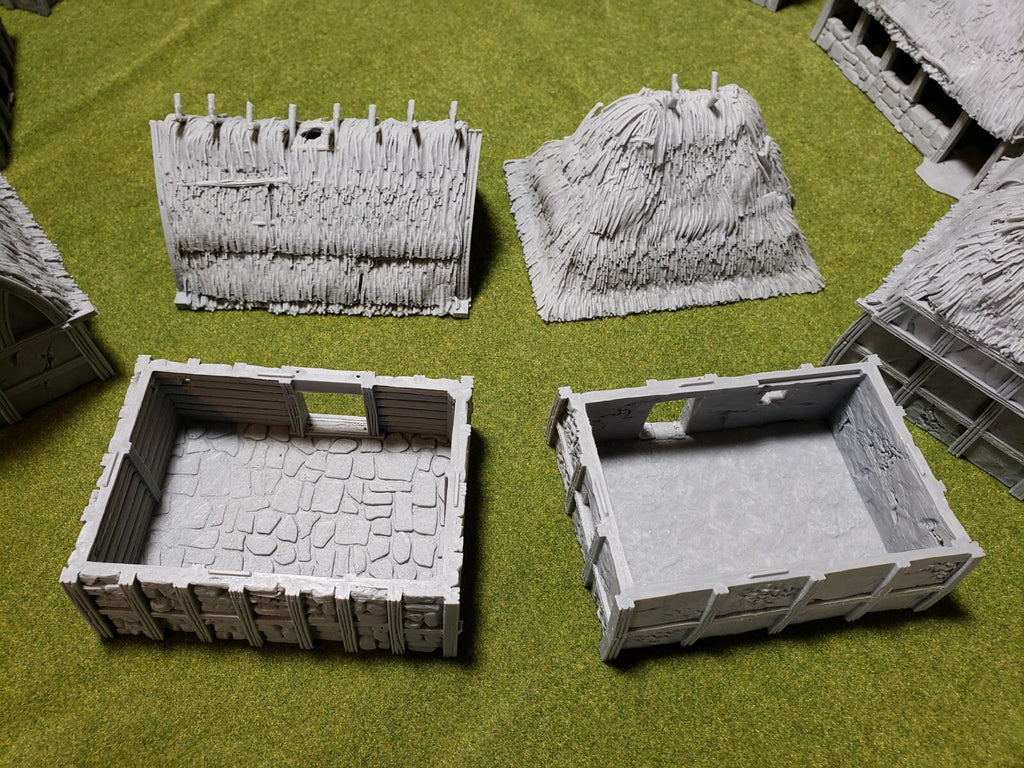 Rural Peasant Village - Dark Age Grass Huts - Country Hamlet Tabletop Terrain