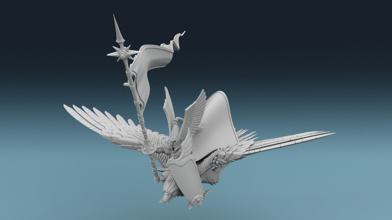 Elven Hero Mounted on Glorious Eagle - Flag Bearer