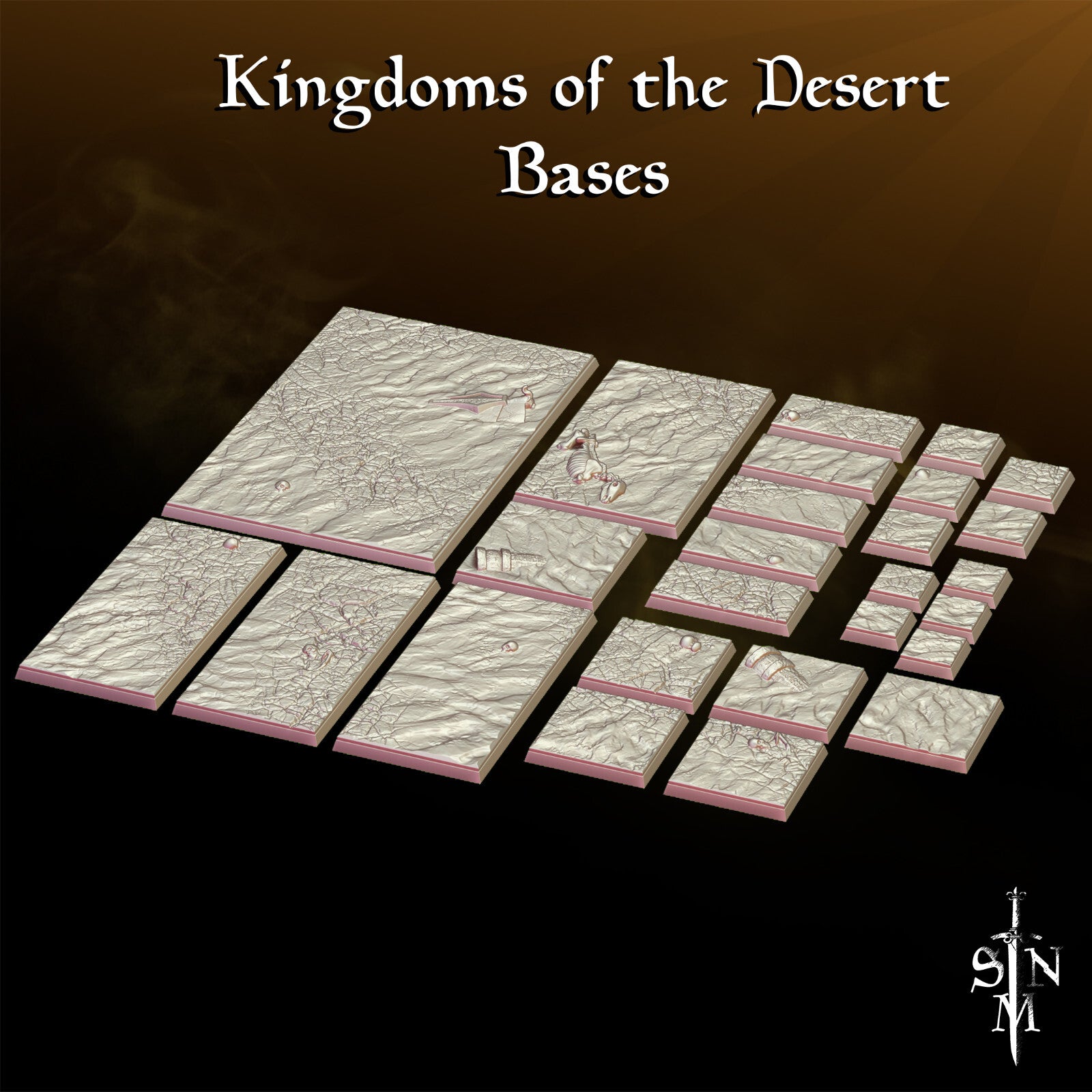 Textured Resin Based for Tabletop Gaming -Desert Themed Square Resin Bases WHF