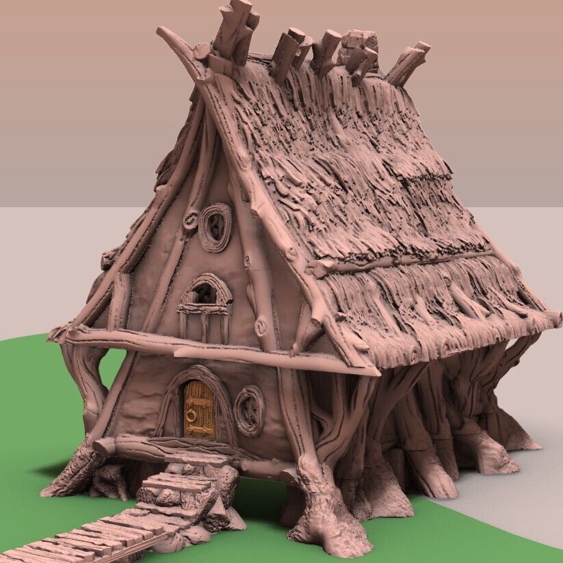 Halfling Swamp Village with Wood Plank Walkway - Thatch Huts Hamlet -