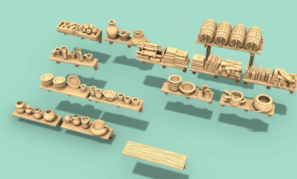 Common Interior Set - Kitchen Food Racks - Timber Tables Cotts Beds Armory