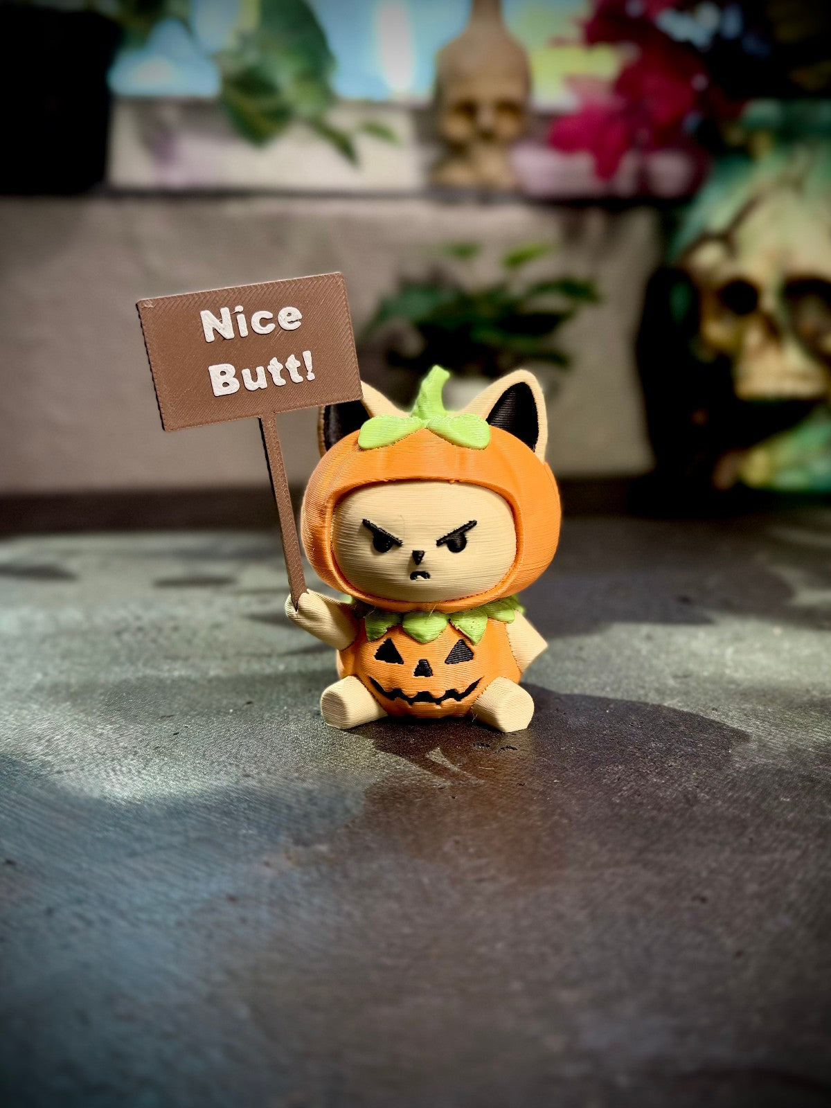 Angry Pumpkin Cat Print-a-pal - Cute Halloween Cat Figure (unpainted)