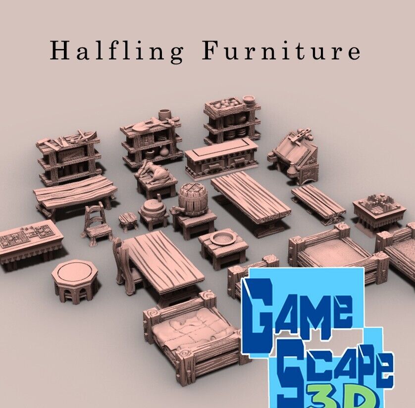 Halfling Furniture Set - Dwarven Tables - Wood Pieces - Mini Decor for Buildings