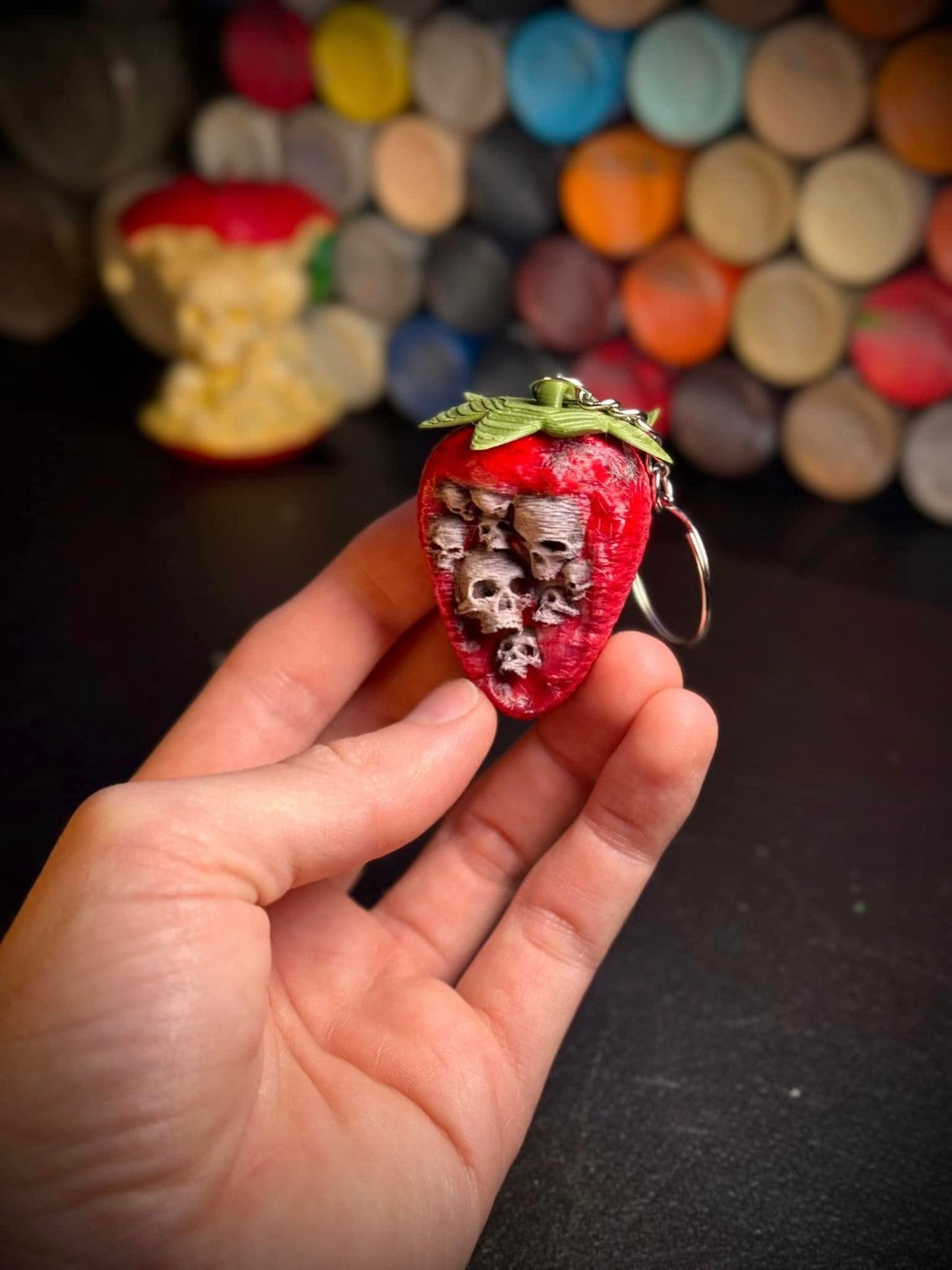 The Forbidden Strawberry Keychain - Skulls on Strawberry (unpainted)