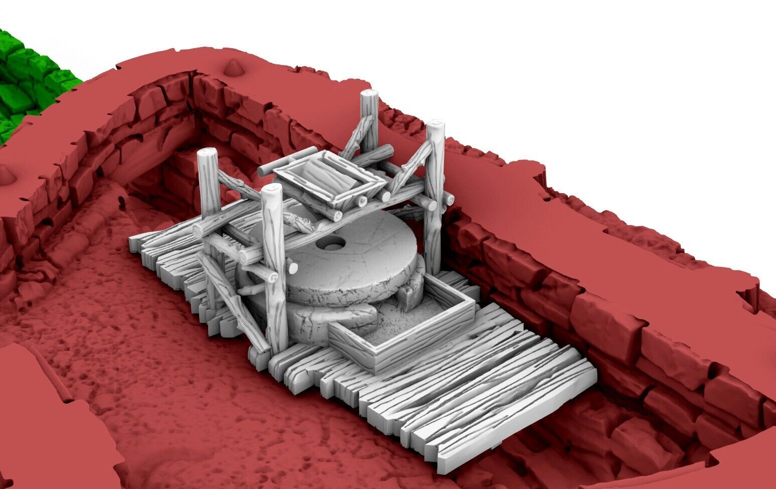 Primitive Mill and Watch Tower Terrain - Outpost with adjoined Stone Walls