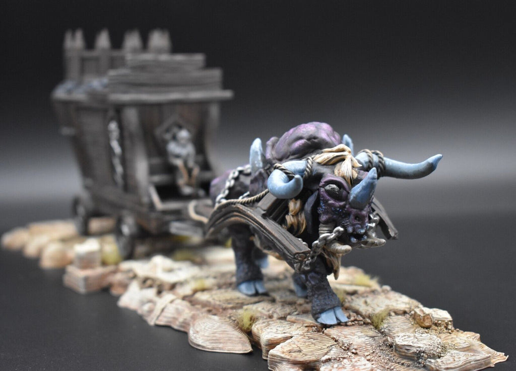 Merchant Wagon and Dire OX - Cart and Horned Bull - Animal Hitch - Taurus