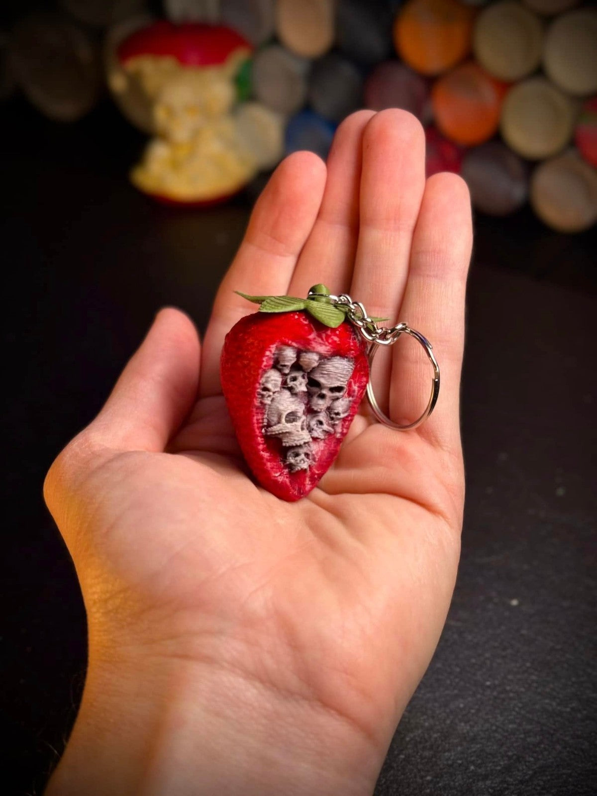 The Forbidden Strawberry Keychain - Skulls on Strawberry (unpainted)