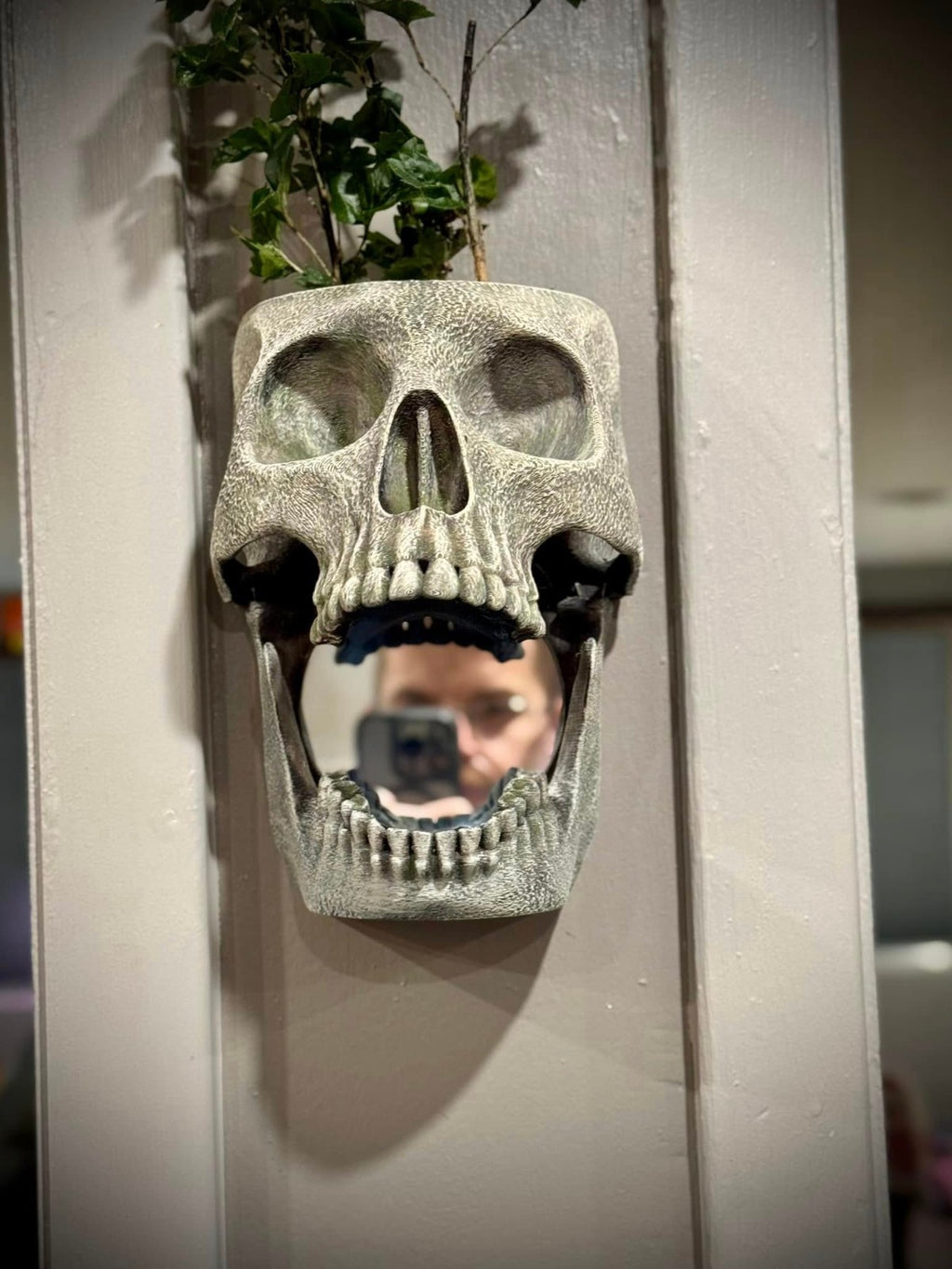 Skull Wall Planter and Mirror - Haunted Home Decor - Skull Mirror (unpainted)
