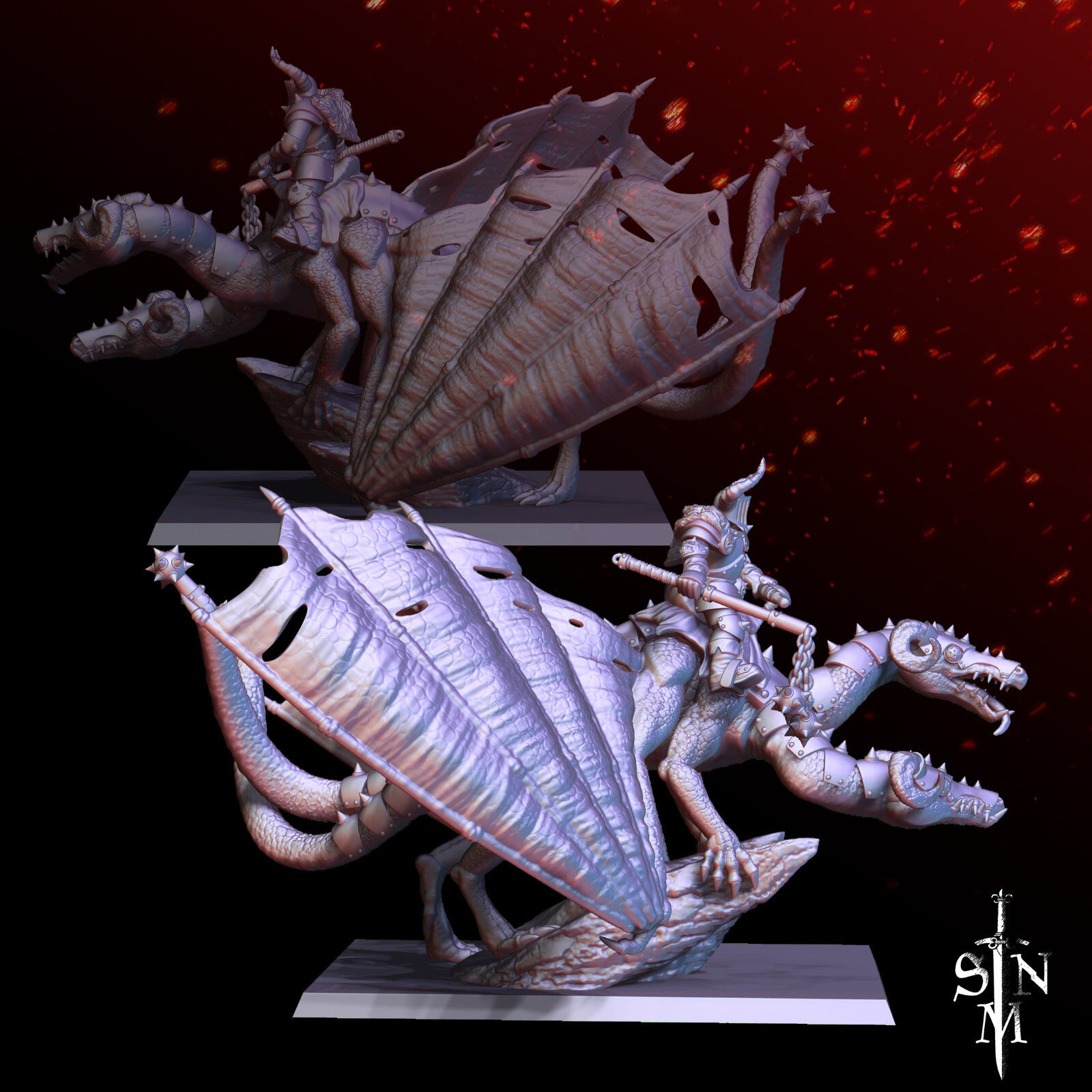 Iron Lord Atop Two-Headed Dragon - Evil Magi on Dragon