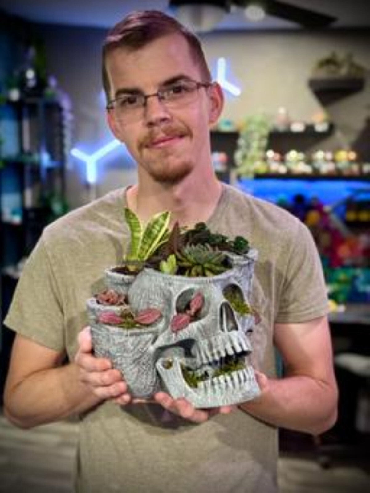 Skull Garden Planter with Drip Tray - Gothic Foliage Containter  - Floral Oddity