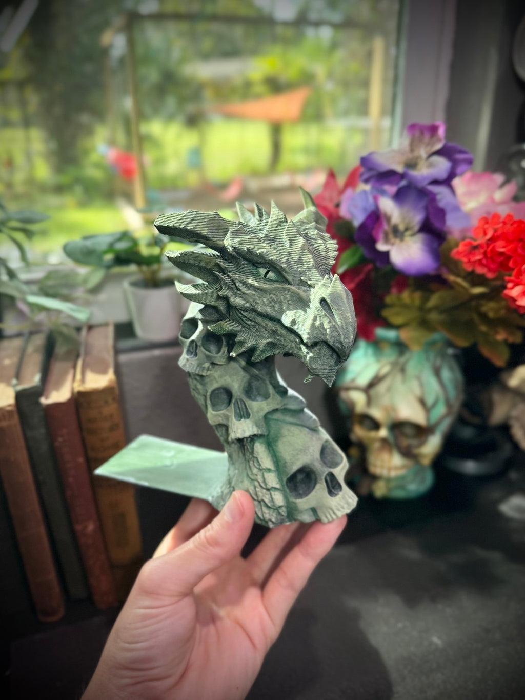 Dragon Skull Bookends - 3D Printed Fantasy Bookends - Dragon's Head (unpainted)