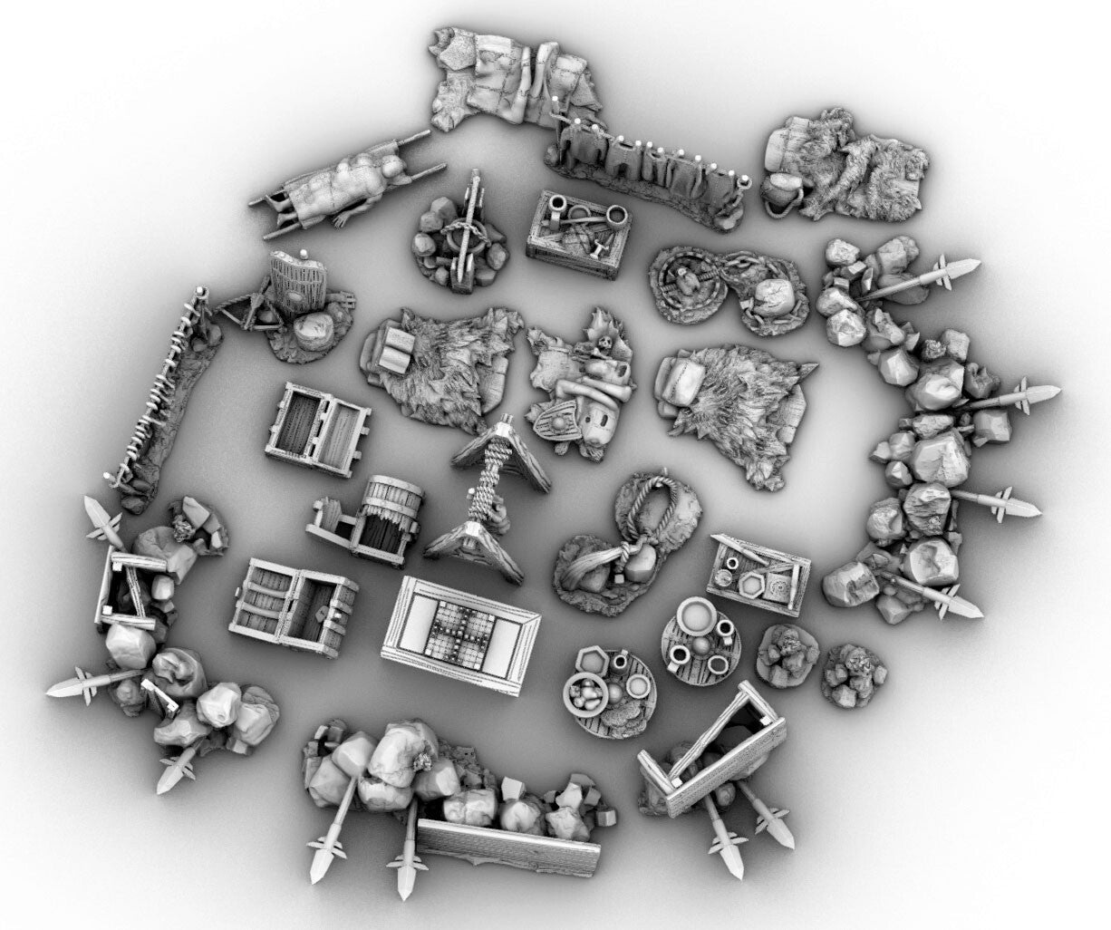 Dungeon Campground Terrain- Dwarven Camp Accessories -Cots, Skins, Miscellaneous