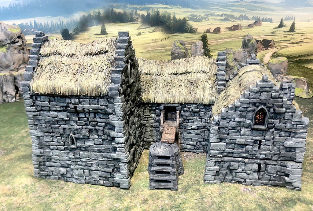 Manor Houses, Guard Tower, and Barn - Medieval Hamlet Terrain - Fantasy Village