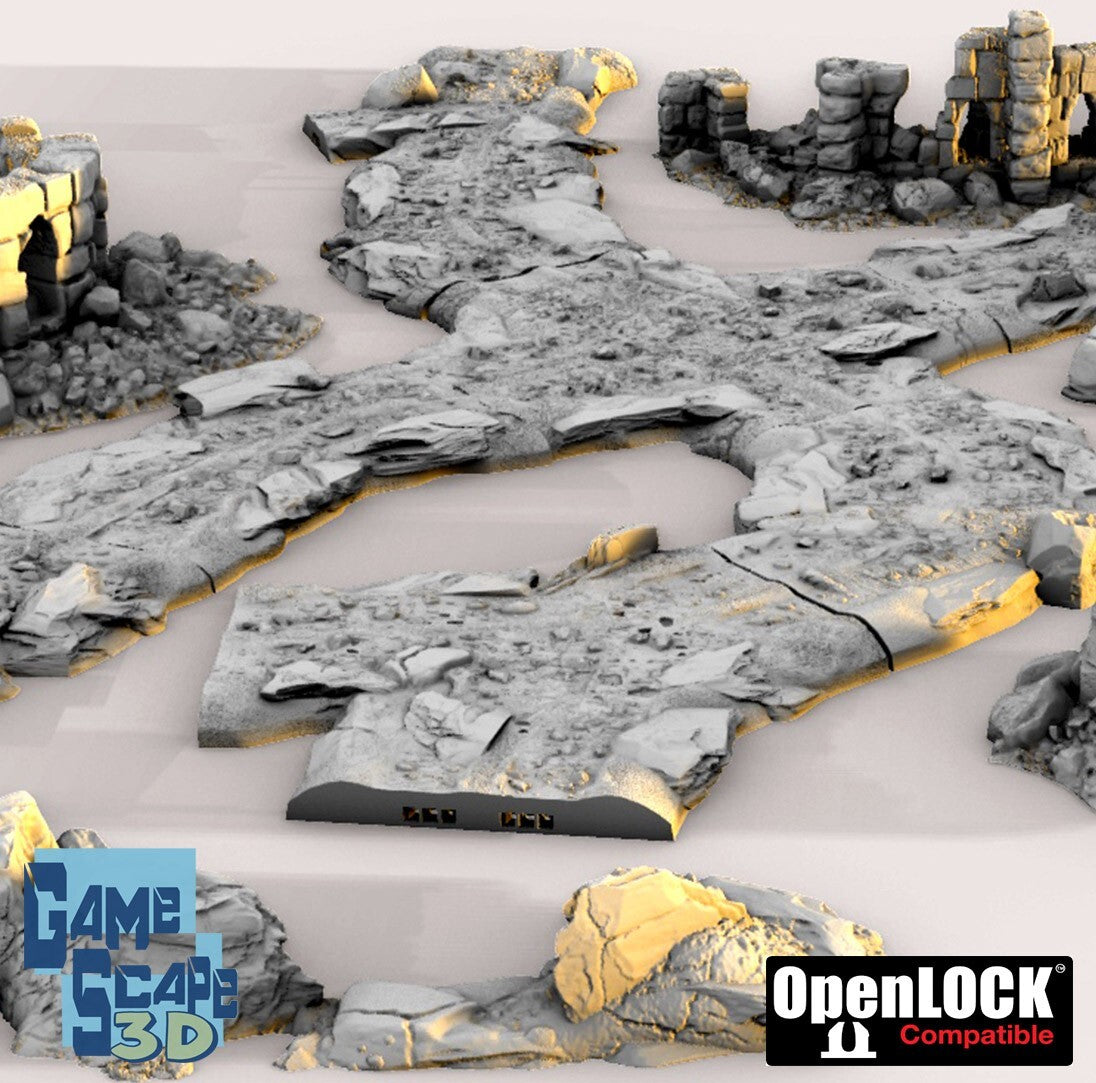 Highland Road - Rocky Streets with Outpost Tower - Unpaved Travel Paths