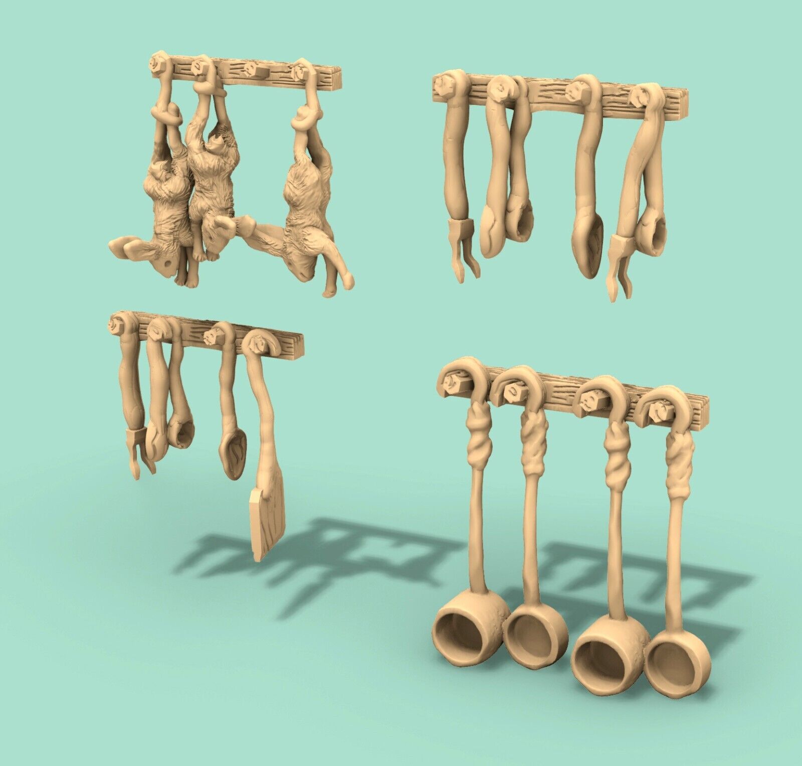 Common Interior Set - Kitchen Food Racks - Timber Tables Cotts Beds Armory