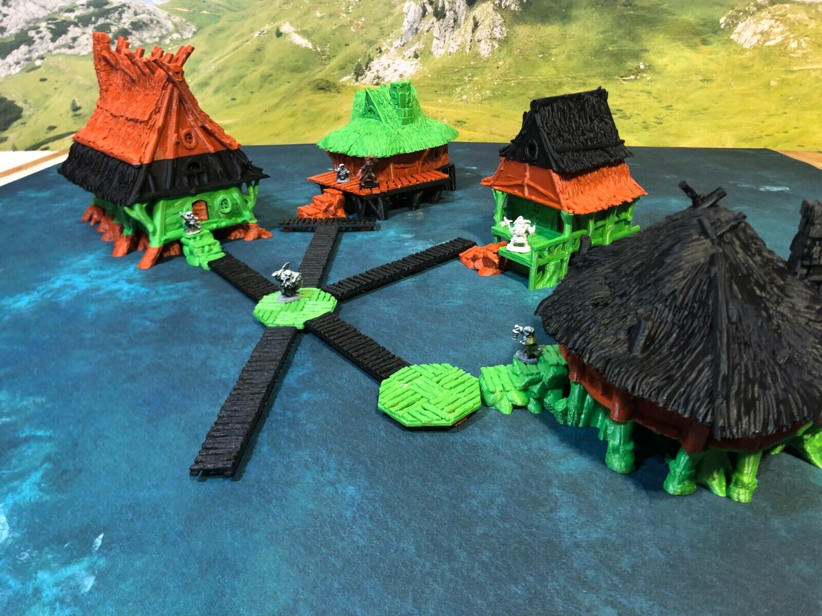 Halfling Swamp Village with Wood Plank Walkway - Thatch Huts Hamlet -