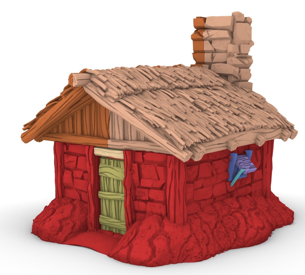 6 Small Shacks with Thatch Roof Terrain - Chimney House Neighborhood -