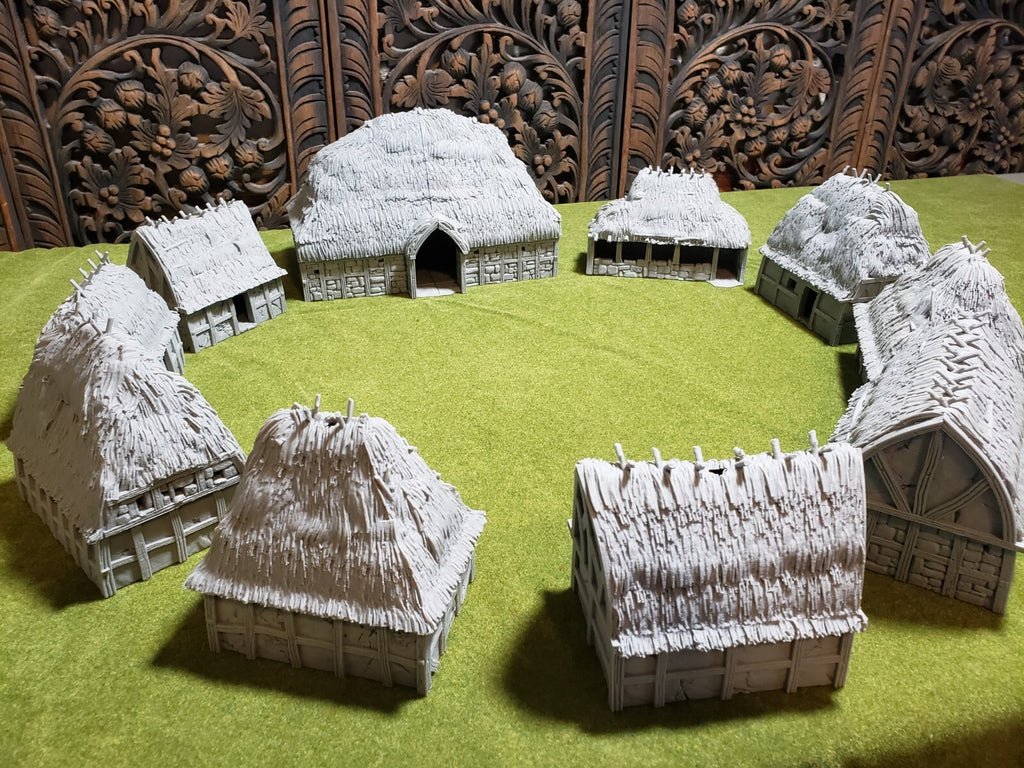 Rural Peasant Village - Dark Age Grass Huts - Country Hamlet Tabletop Terrain