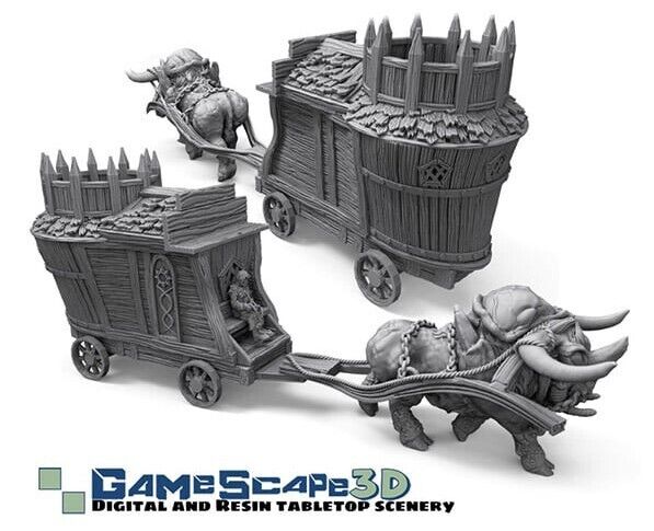 Merchant Wagon and Dire OX - Cart and Horned Bull - Animal Hitch - Taurus