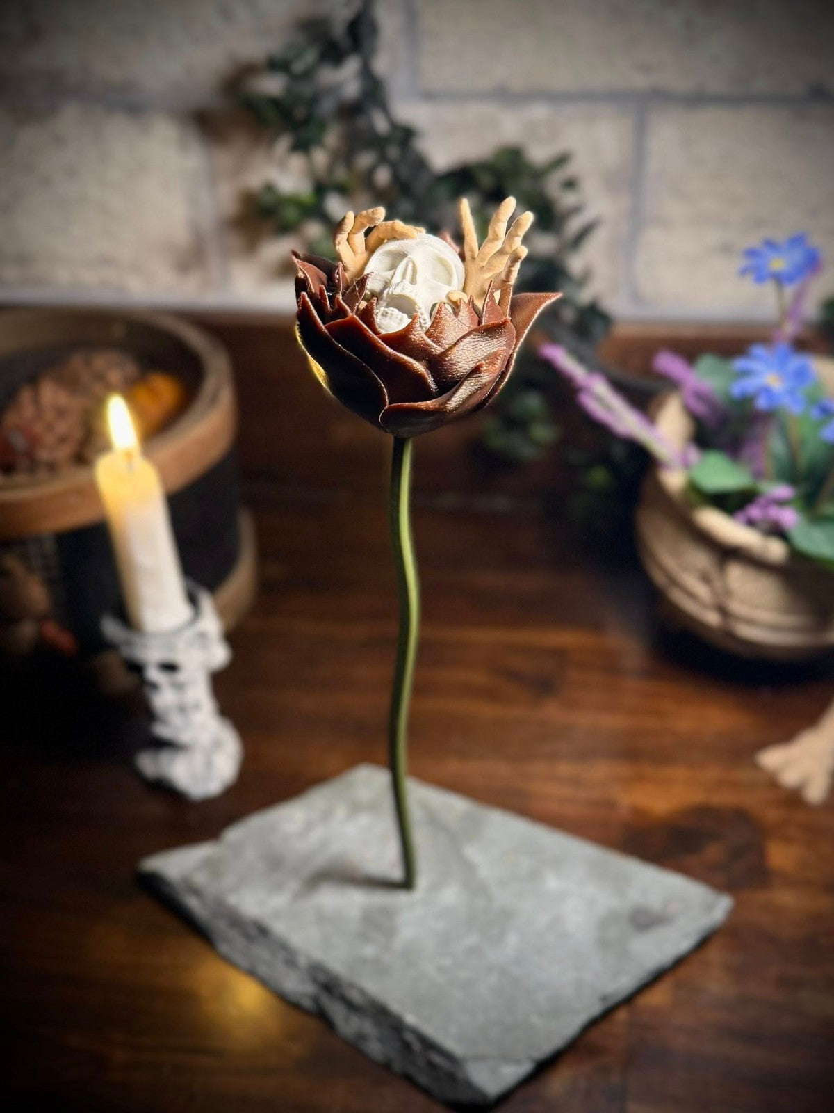 Rose with Fingers Grasping Skull - Halloween Spooky Art (unpainted)