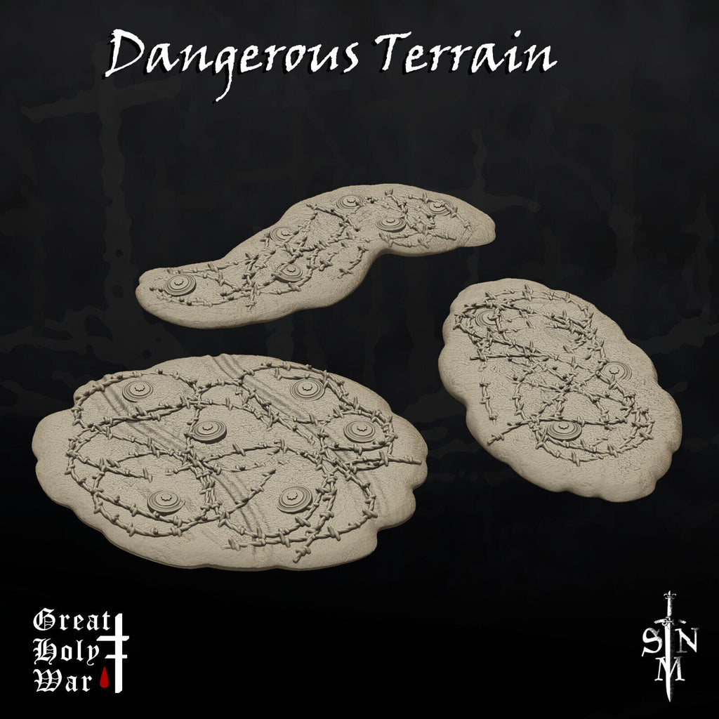 Crusade - Dangerous Terrain -  Minefield Scatter Terrain With Barbed Wire