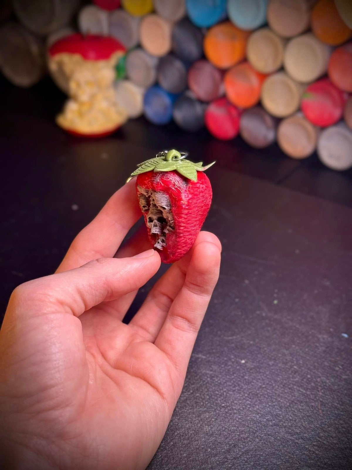 The Forbidden Strawberry Keychain - Skulls on Strawberry (unpainted)