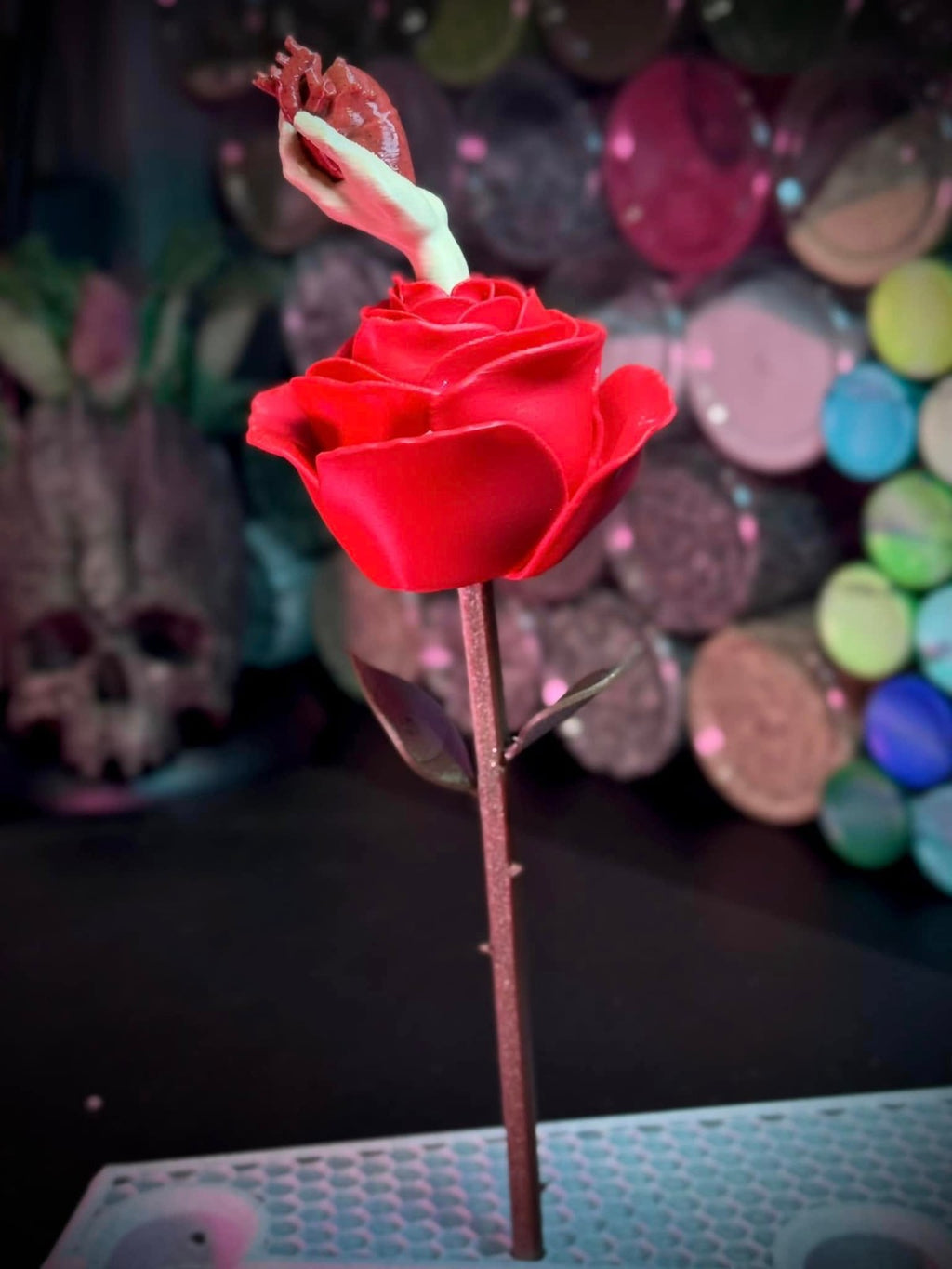 Rose with Hand Holding Heart - Halloween Spooky Art (unpainted)