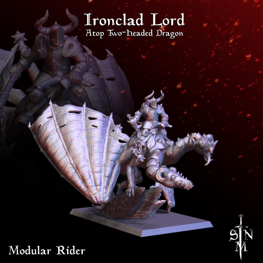 Iron Lord Atop Two-Headed Dragon - Evil Magi on Dragon