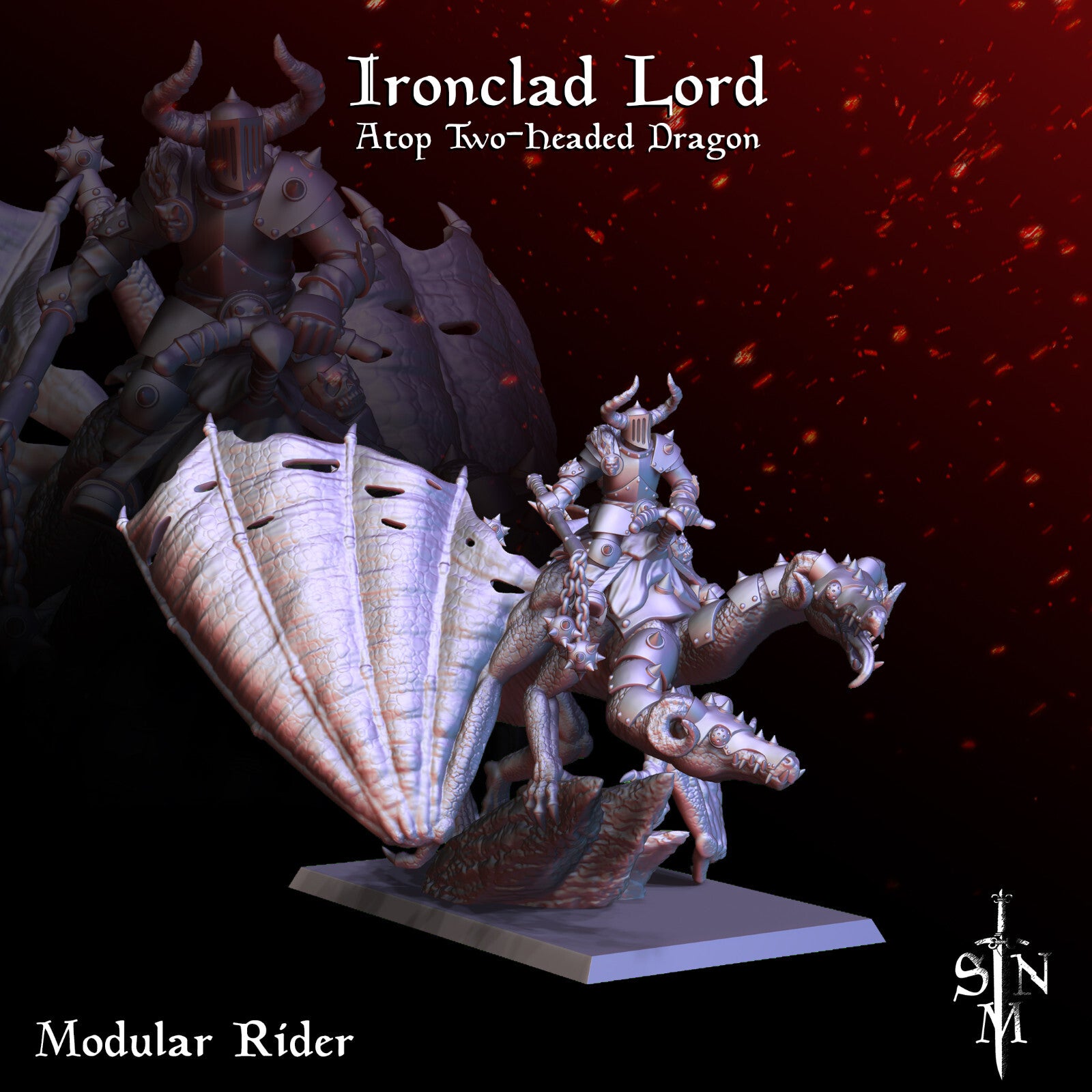 Iron Lord Atop Two-Headed Dragon - Evil Magi on Dragon