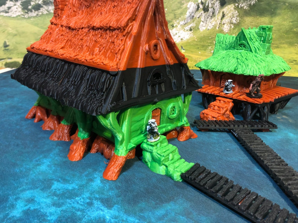 Halfling Swamp Village with Wood Plank Walkway - Thatch Huts Hamlet -