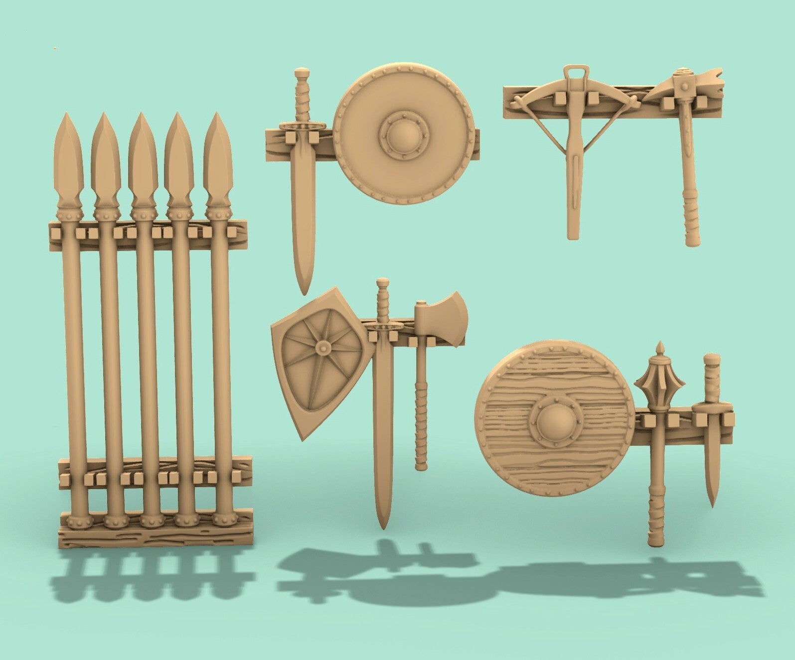 Common Interior Set - Kitchen Food Racks - Timber Tables Cotts Beds Armory