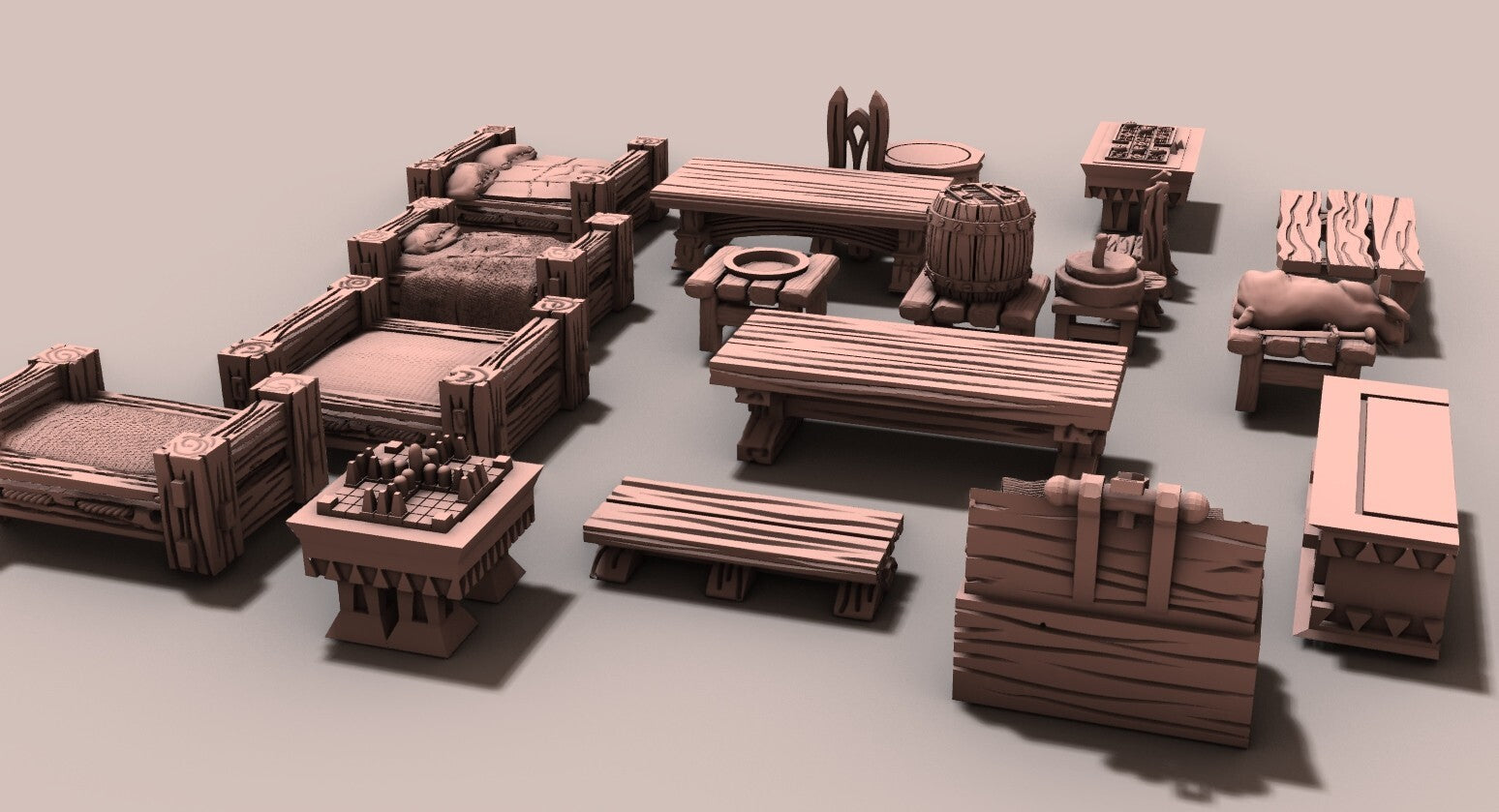 Halfling Furniture Set - Dwarven Tables - Wood Pieces - Mini Decor for Buildings