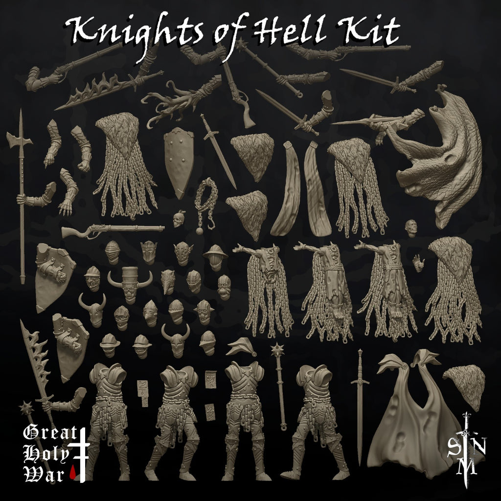 Knights of Hell Kit - Foot Soldier Miniatures - Grimdark Spearmen -