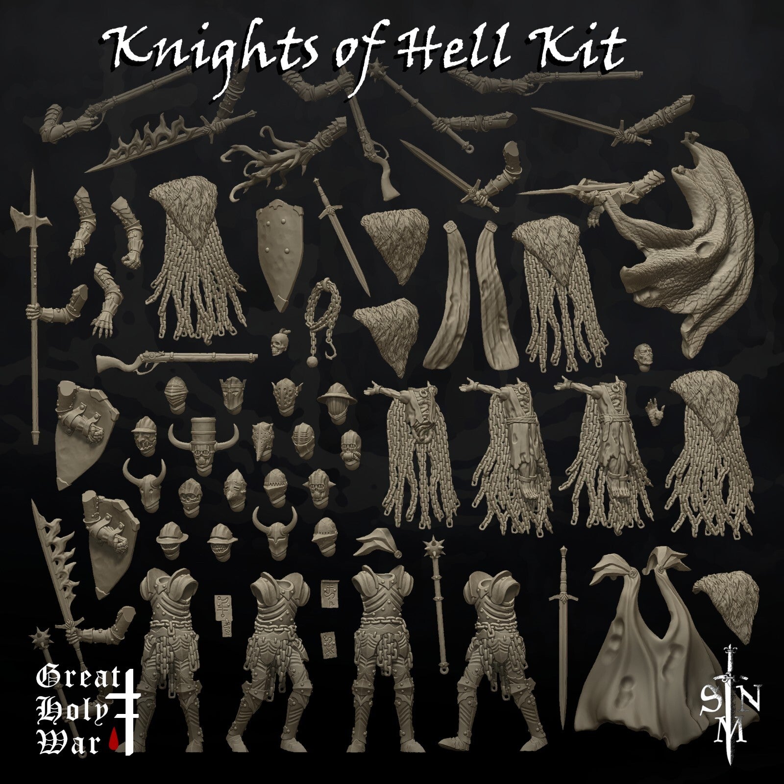 Knights of Hell Kit - Foot Soldier Miniatures - Grimdark Spearmen -