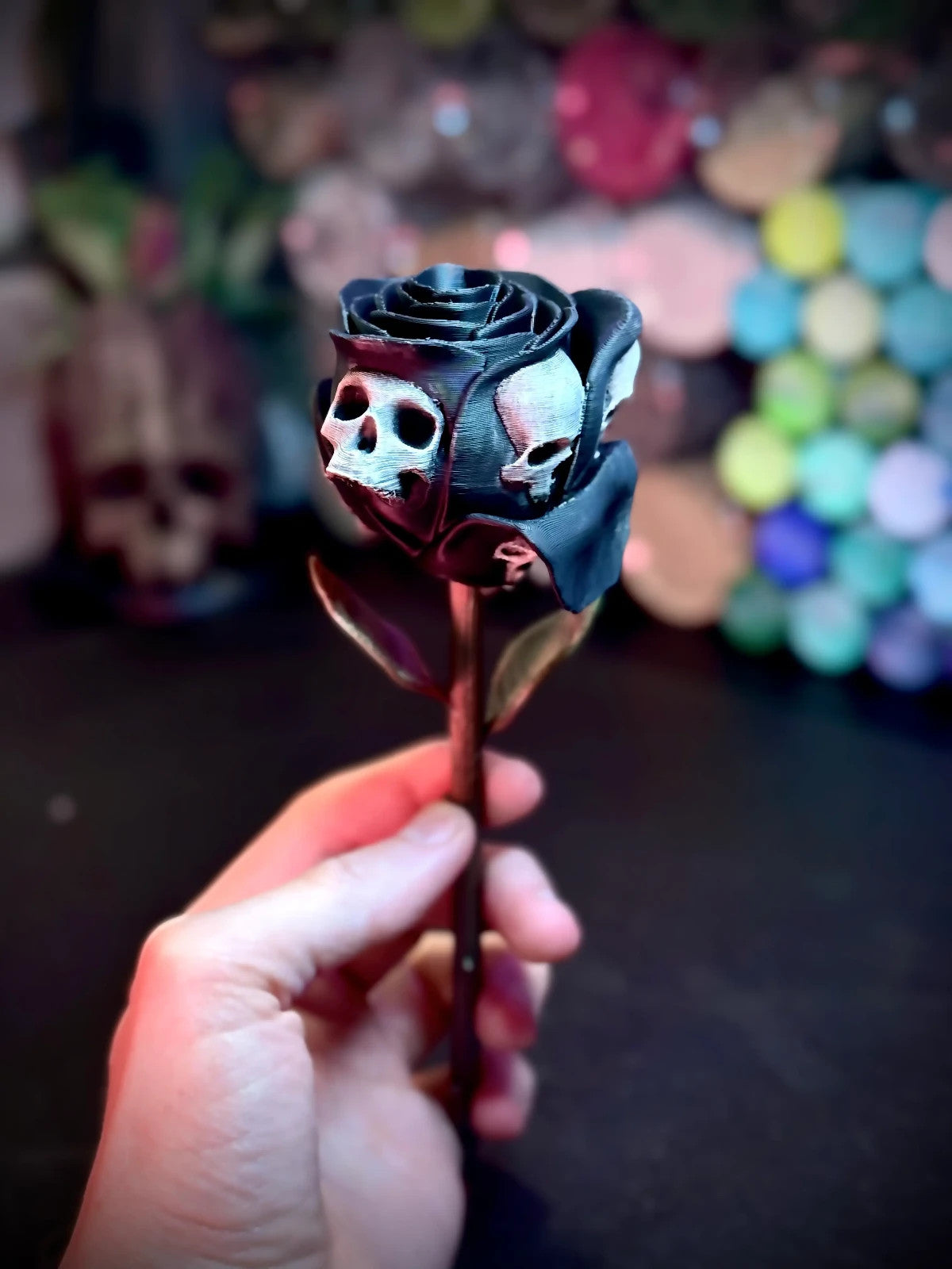 The Forbidden Rose - Black Rose with Skulls - 3D Printed Flower Art (unpainted)
