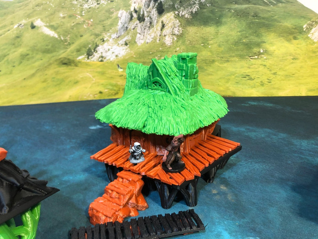 Halfling Swamp Village with Wood Plank Walkway - Thatch Huts Hamlet -