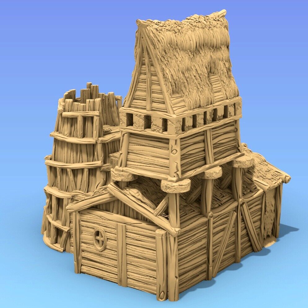 Miner Barracks - Thatch Roof Timber Frame Worker Resting House- Dwarven Domicile