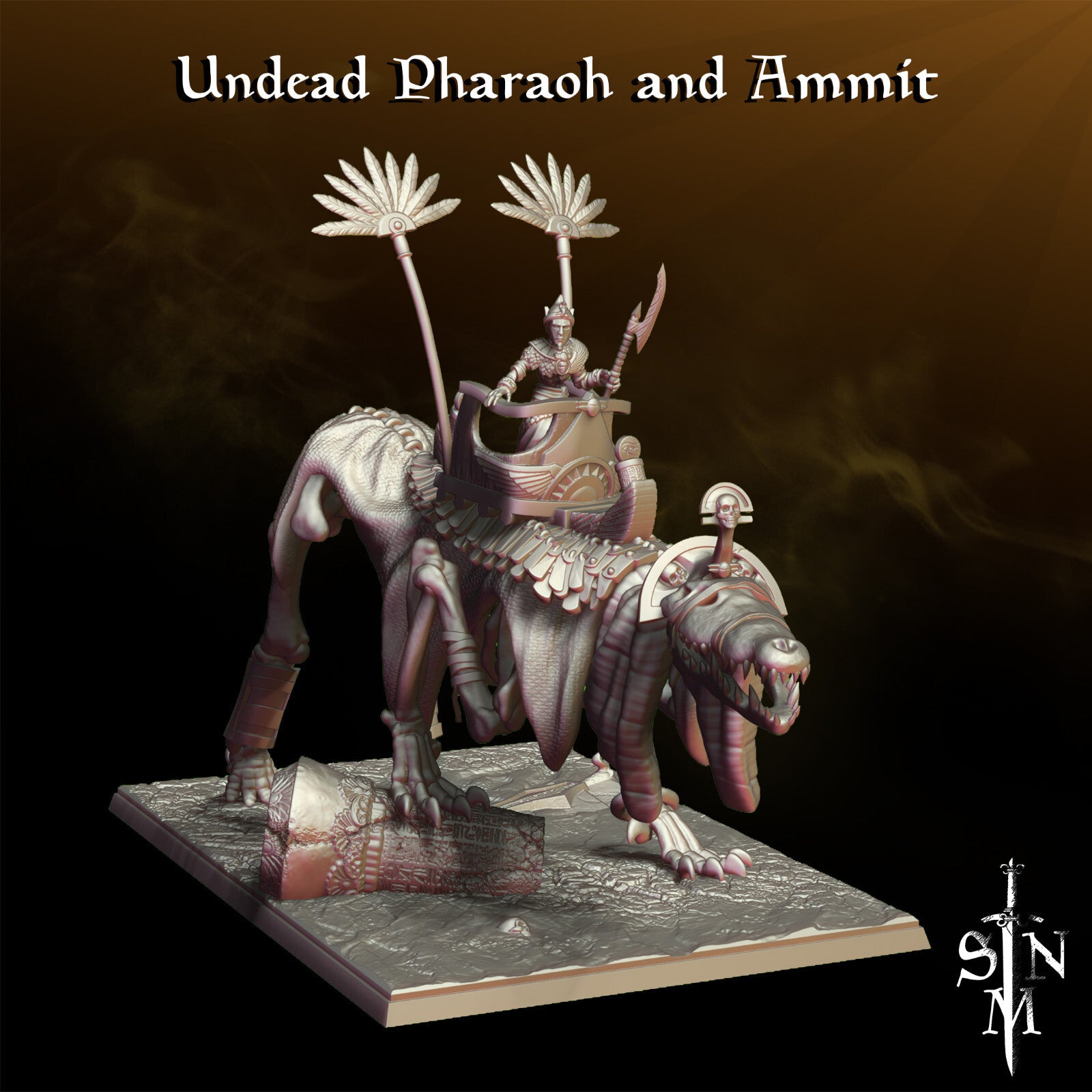 Undead Pharaoh and Ammit - Mummy Lord on Statue