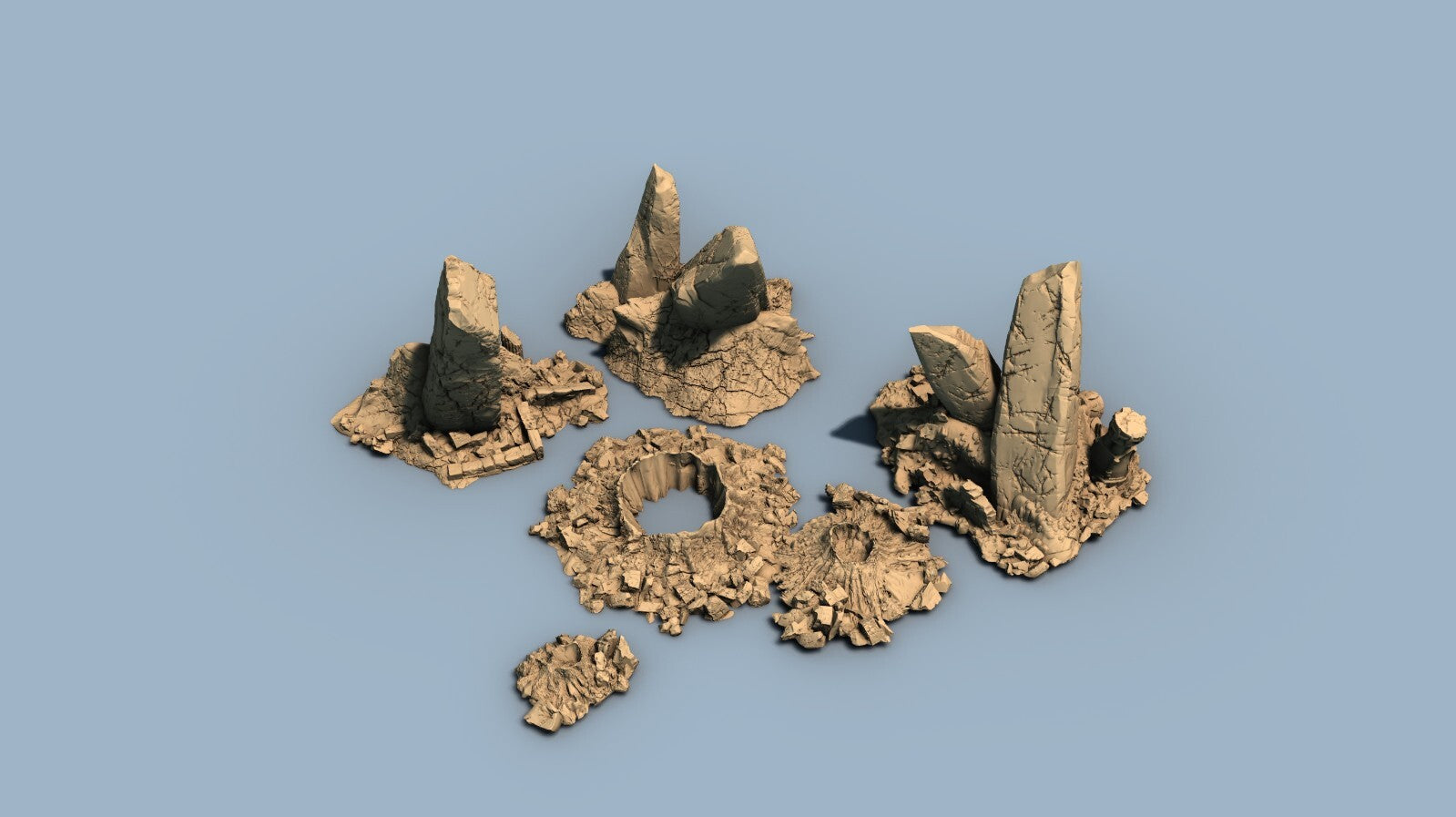 Cataclysm Markers Terrain - Rocky Monoliths and Crater Impact - Volcanic Site