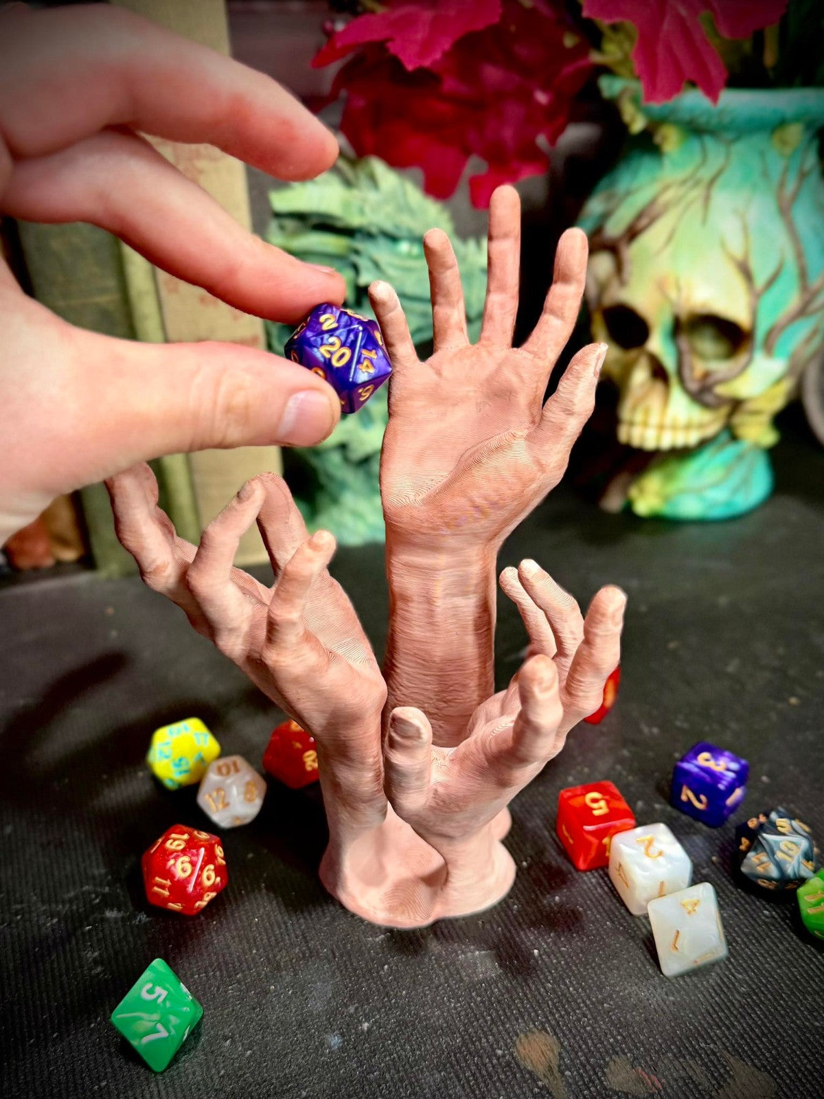 Three Hands Dice Tower  - DnD & Warhammer- Halloween Decor (unpainted)