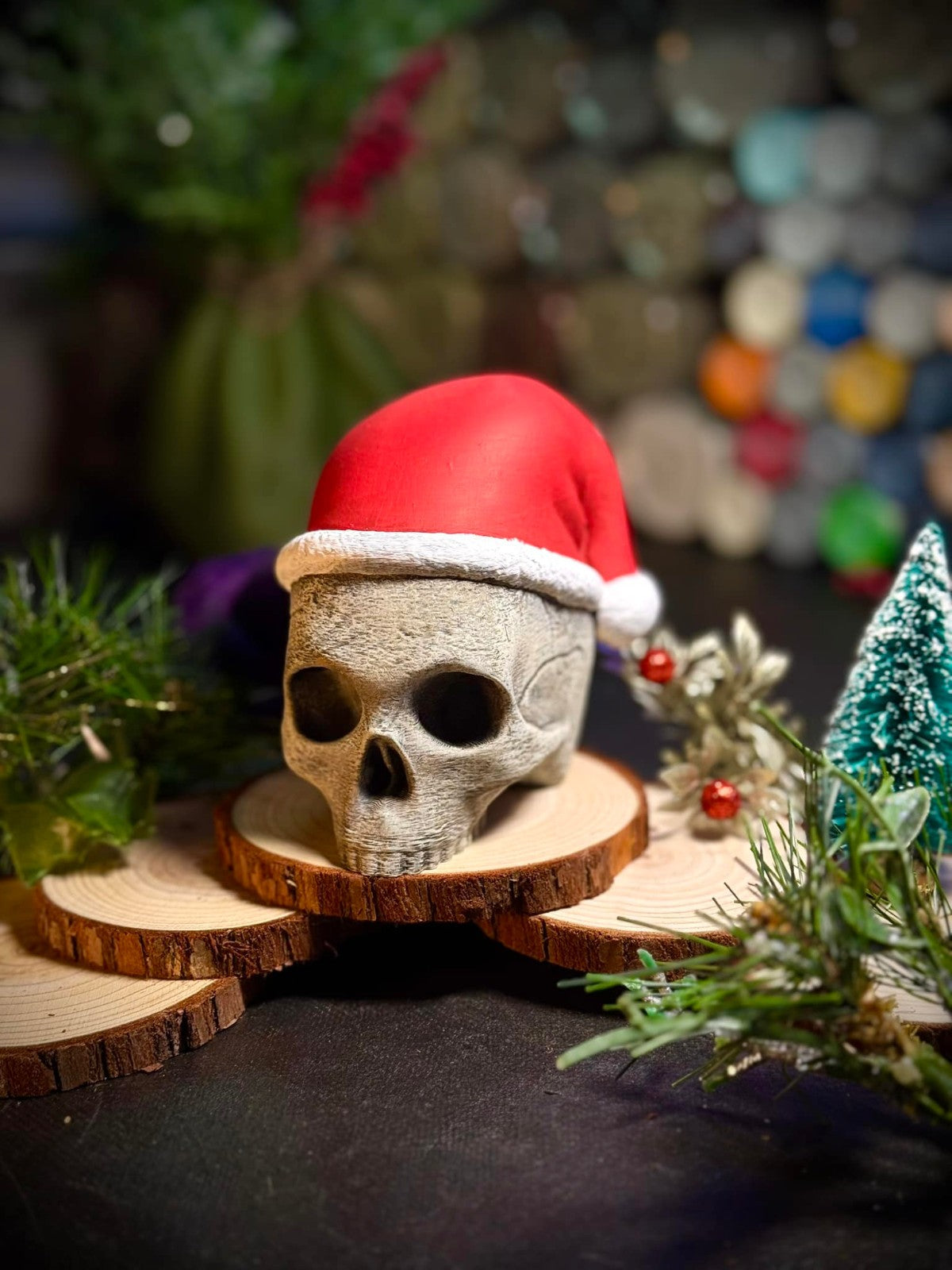 Santa Skull Ornament and Decor - Halloween Christmas Gift (unpainted)
