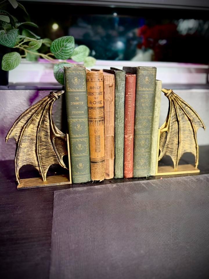 Dragon Wing Bookends - Book Shelf Decor - Fantasy and Gothic Decor (unpainted)