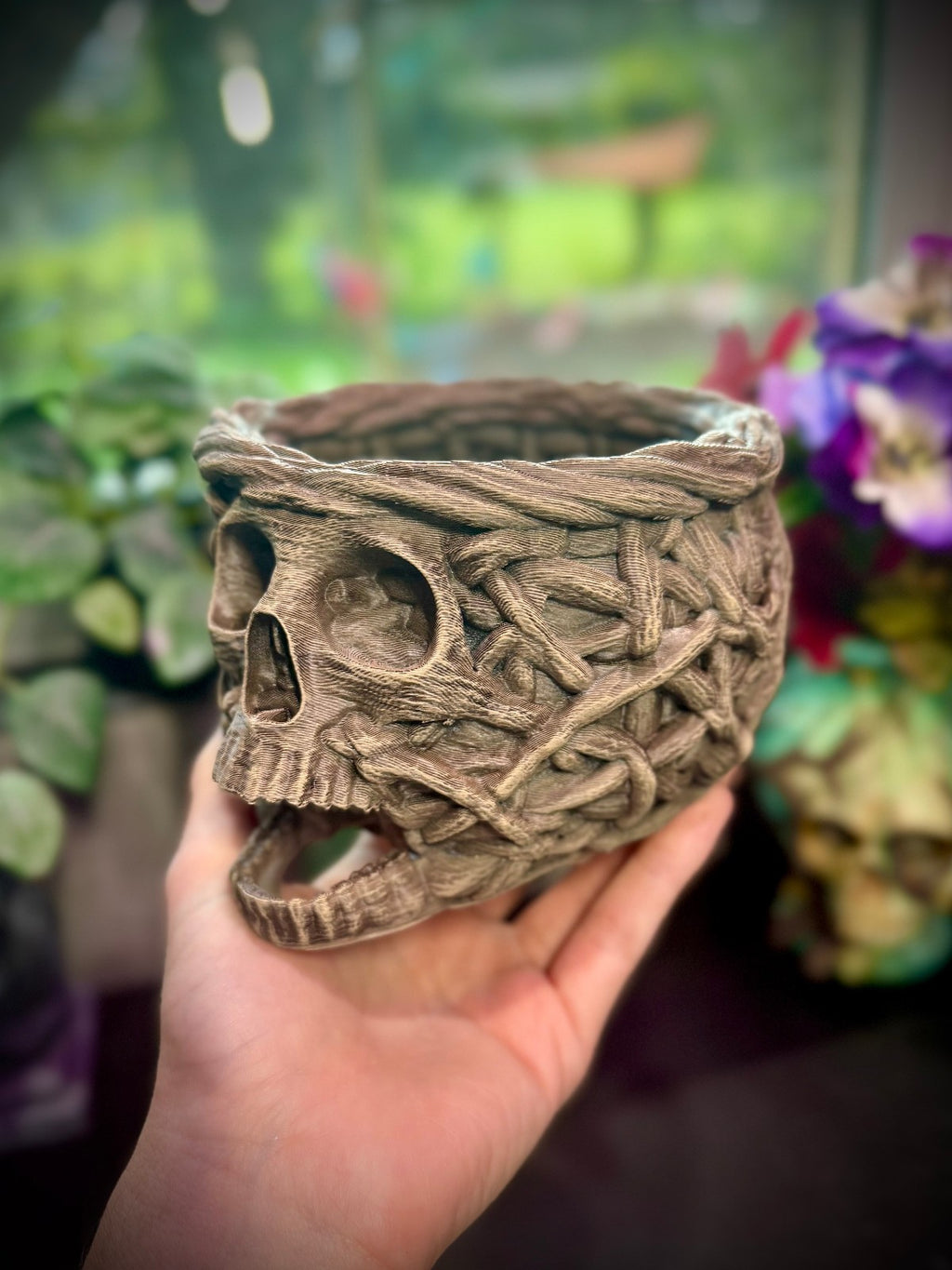 3D Printed Skull Style Weaved Basket - Decorative Desk Topper (unpainted)