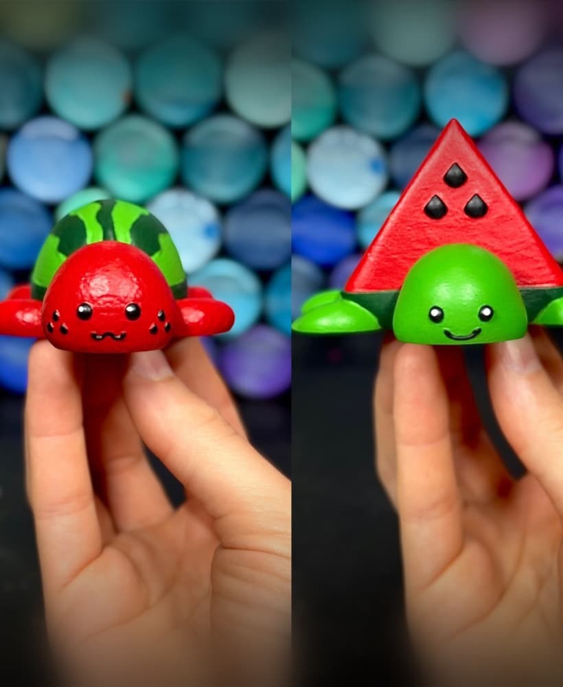 Wa-Turt-Mellons - Cute Turtles with Watermelon Shells - Office Decor (unpainted)