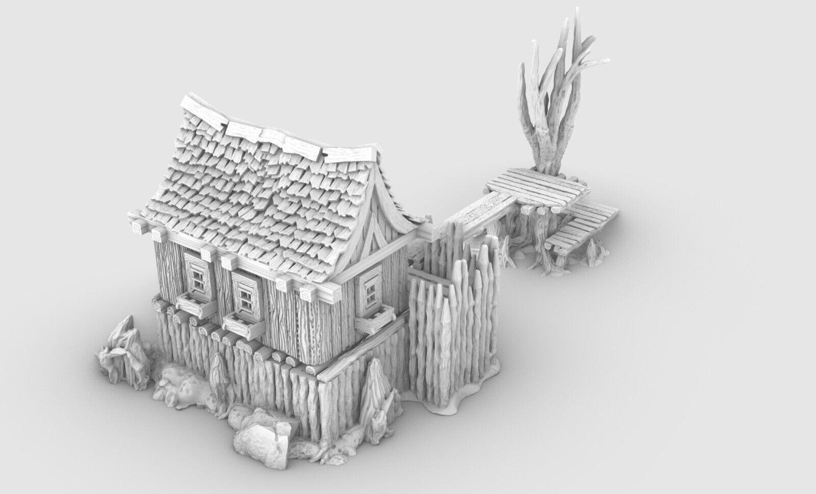 Swamp Outpost - Wooden Structure - River Hut - Boat Dock - House Terrain