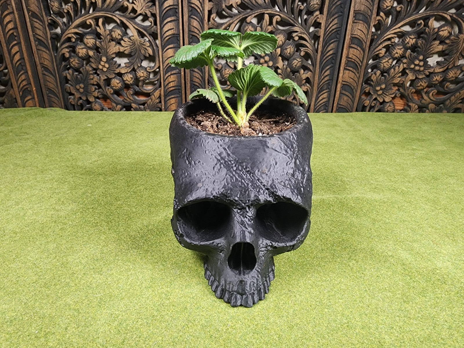 3D Printed Stone Skull Garden Planter - Stone Carved Skull Planter (unpainted)