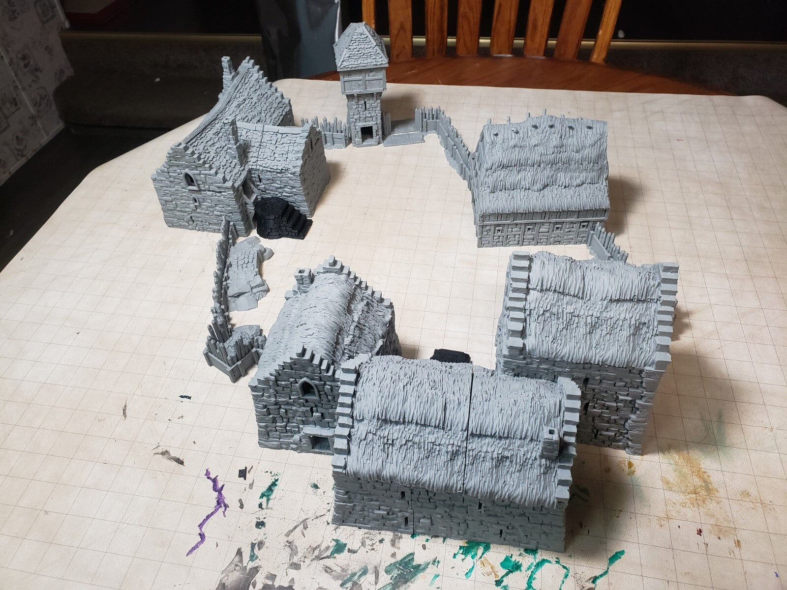 Manor Houses, Guard Tower, and Barn - Medieval Hamlet Terrain - Fantasy Village