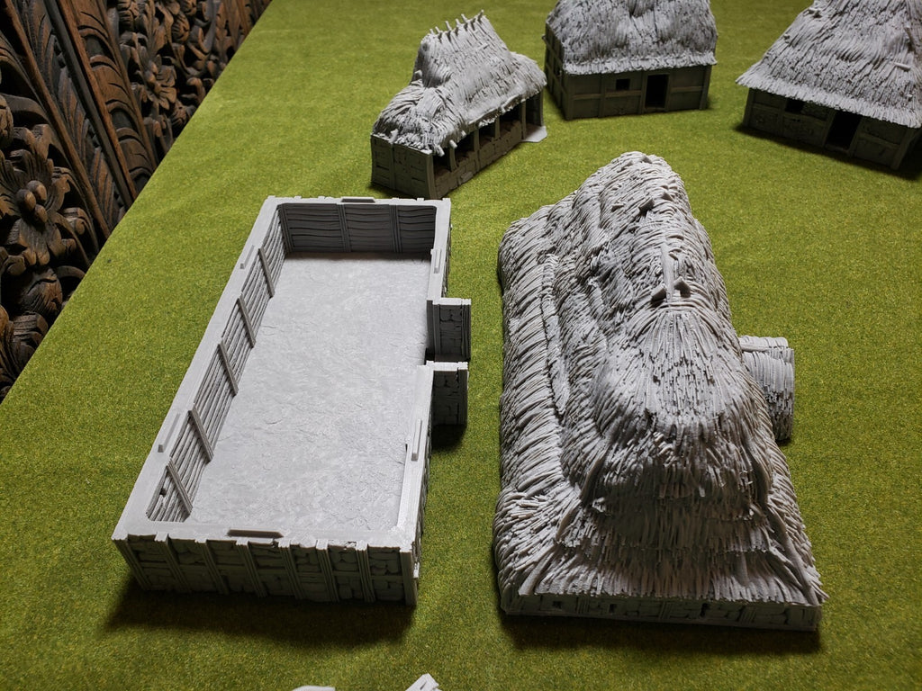 Rural Peasant Village - Dark Age Grass Huts - Country Hamlet Tabletop Terrain
