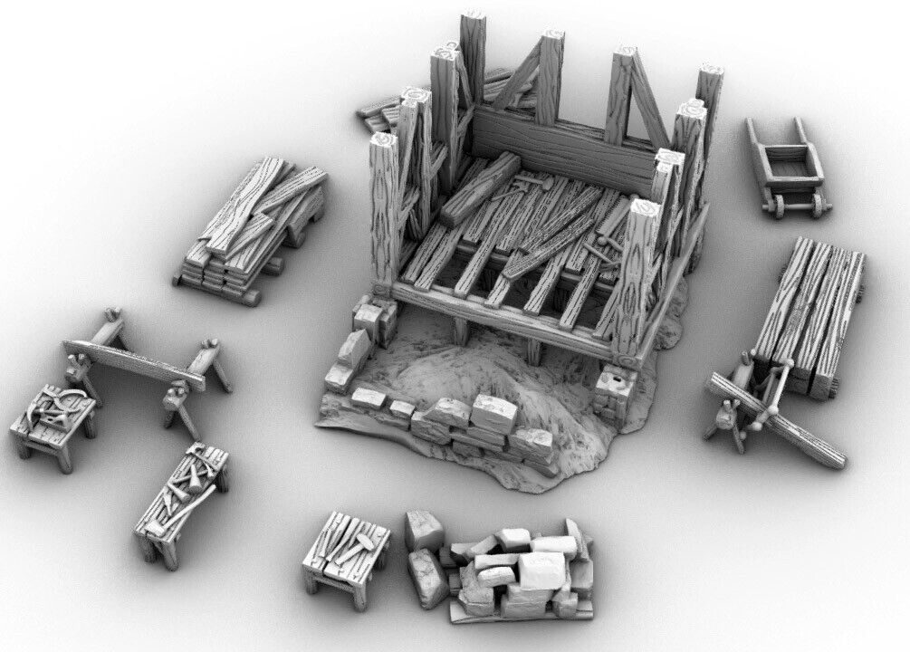 Full Construction Site Partial Building - Building Workshop - Archetecture Model