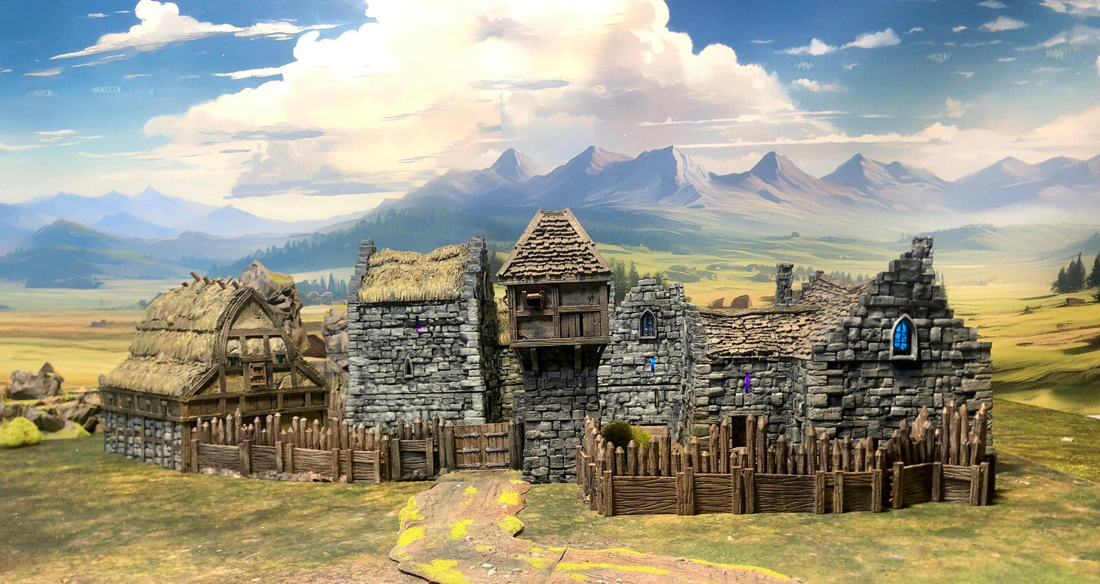 Manor Houses, Guard Tower, and Barn - Medieval Hamlet Terrain - Fantasy Village